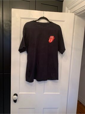 the Rolling Stones Black Men’s Tee with Red Tongue Graphic